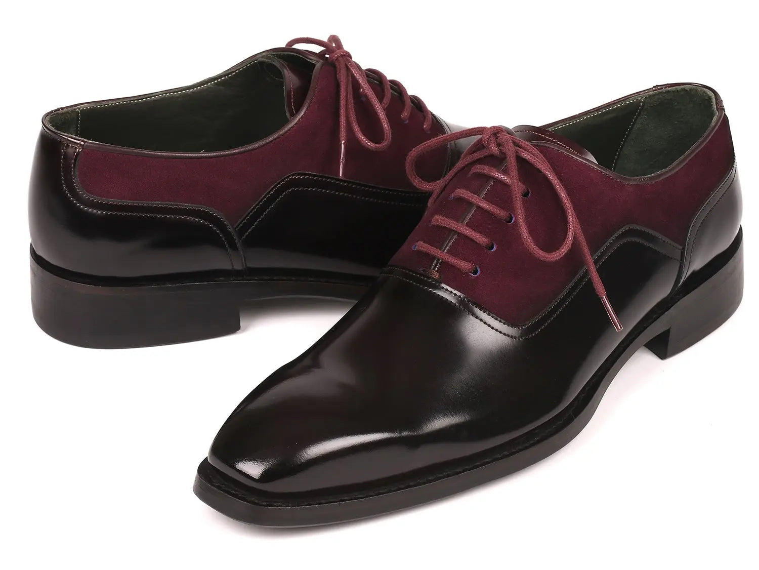 Paul Parkman Men's Burgundy Suede/Black Patent Oxfords (ID#17BUR85) PAUL PARKMAN