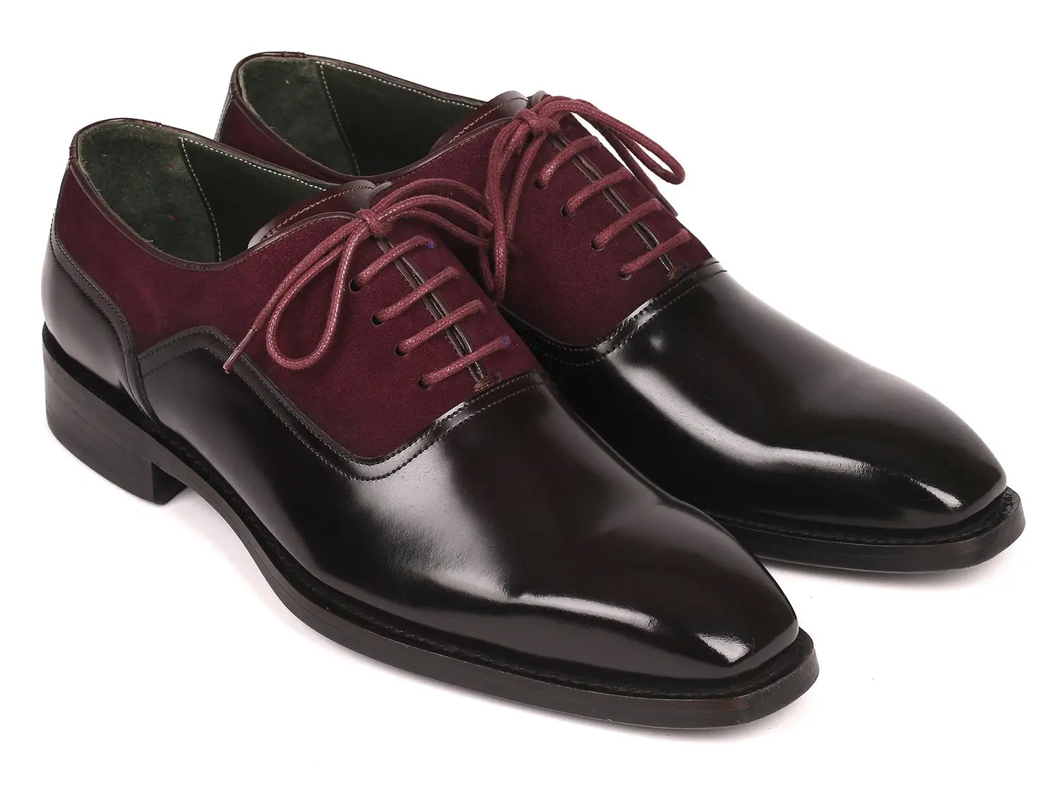 Paul Parkman Men's Burgundy Suede/Black Patent Oxfords (ID#17BUR85) PAUL PARKMAN