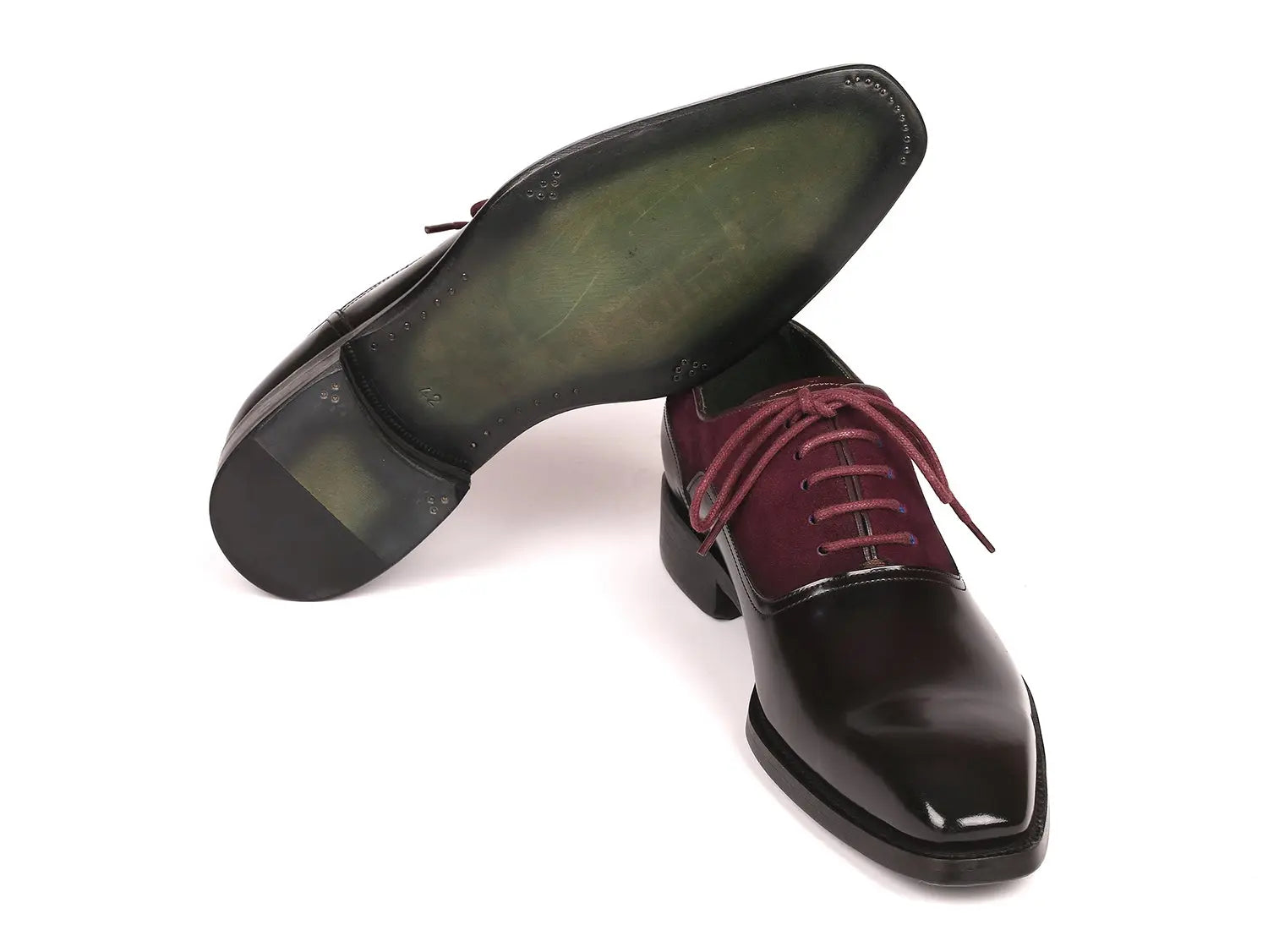 Paul Parkman Men's Burgundy Suede/Black Patent Oxfords (ID#17BUR85) PAUL PARKMAN