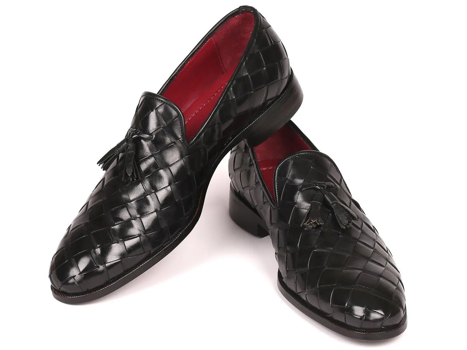 Paul Parkman Men's Black Big Braided Tassel Loafers (ID#6623-BLK) PAUL PARKMAN