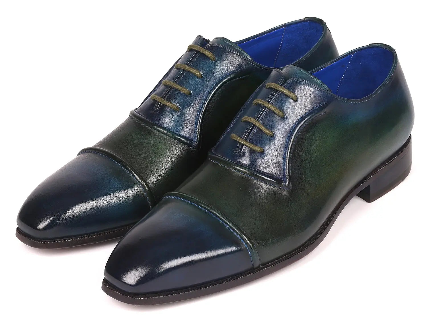 Paul Parkman Men's Blue/Green Cap-Toe Oxfords (ID#078-BLU-GRN) PAUL PARKMAN
