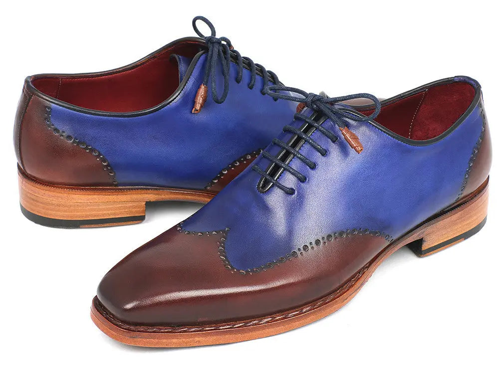 Paul Parkman Men's Blue/Brown Goodyear Welted Wingtip Oxfords (ID#81BLU57) PAUL PARKMAN