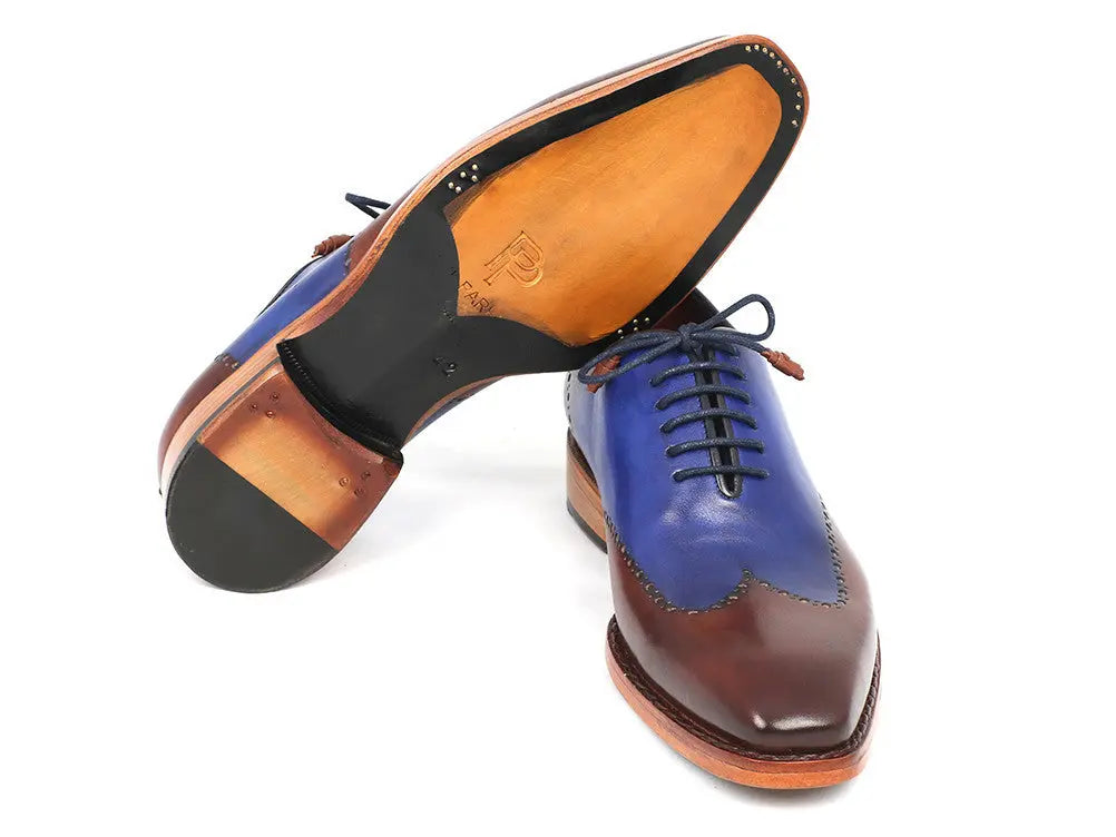 Paul Parkman Men's Blue/Brown Goodyear Welted Wingtip Oxfords (ID#81BLU57) PAUL PARKMAN