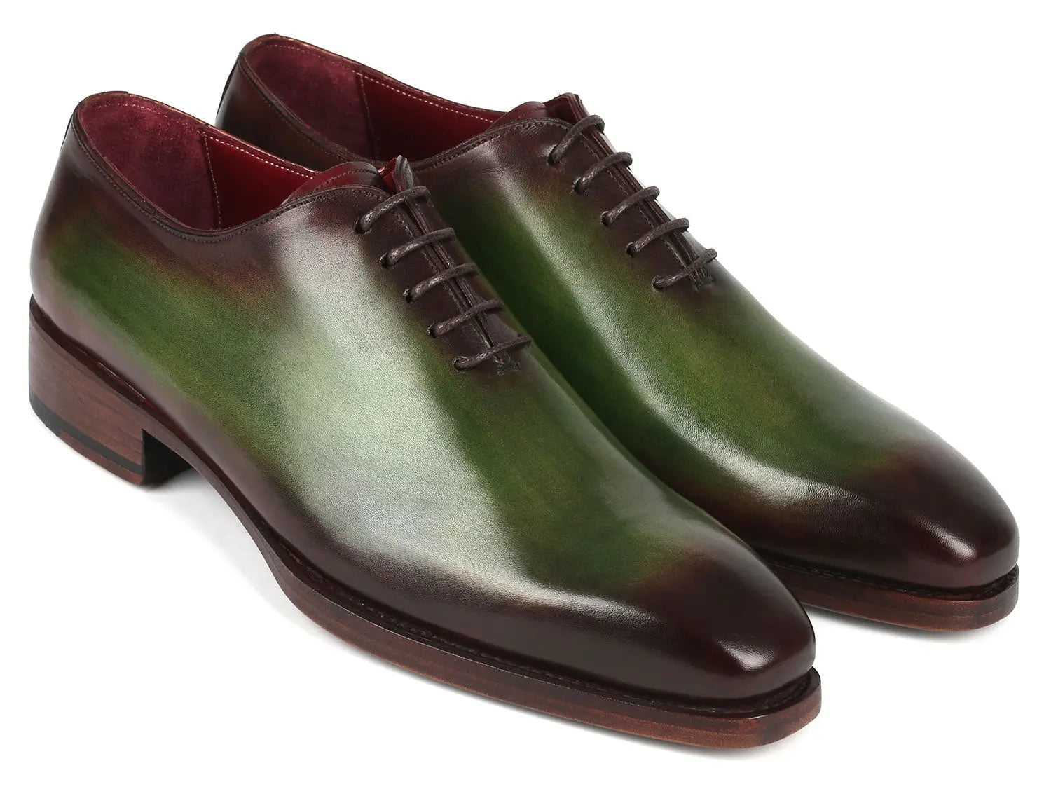 Paul Parkman Men's Green/Bordeaux Goodyear Welted Wholecut Oxfords (ID#044GBD) PAUL PARKMAN
