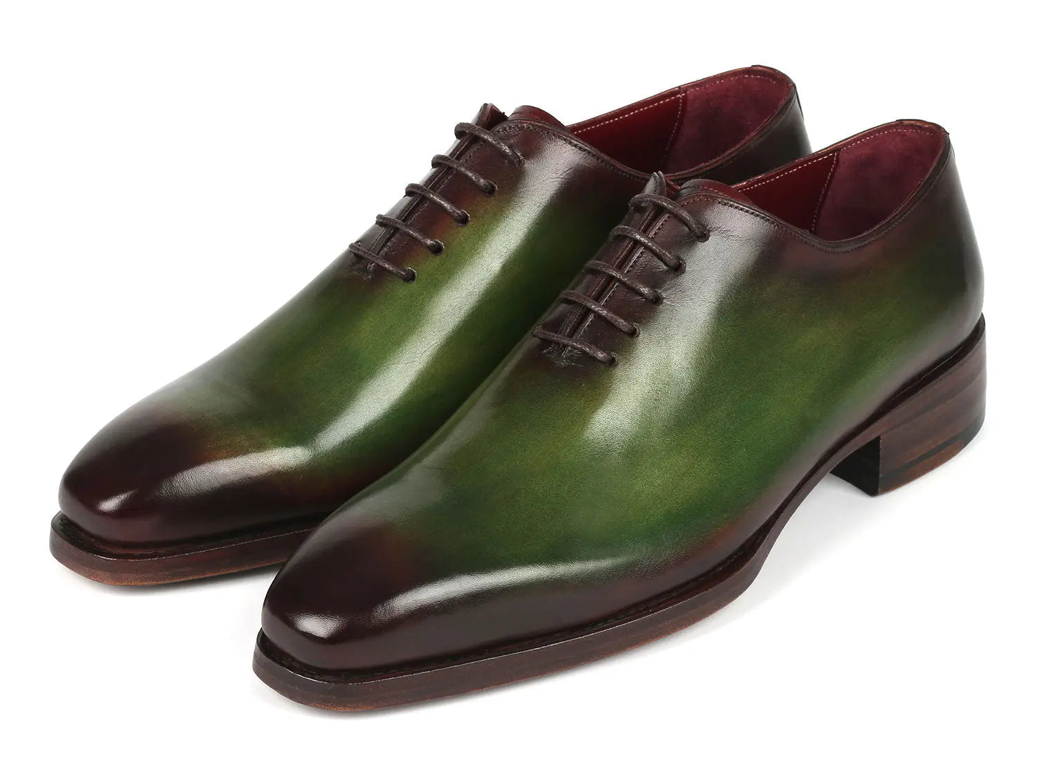 Paul Parkman Men's Green/Bordeaux Goodyear Welted Wholecut Oxfords (ID#044GBD) PAUL PARKMAN