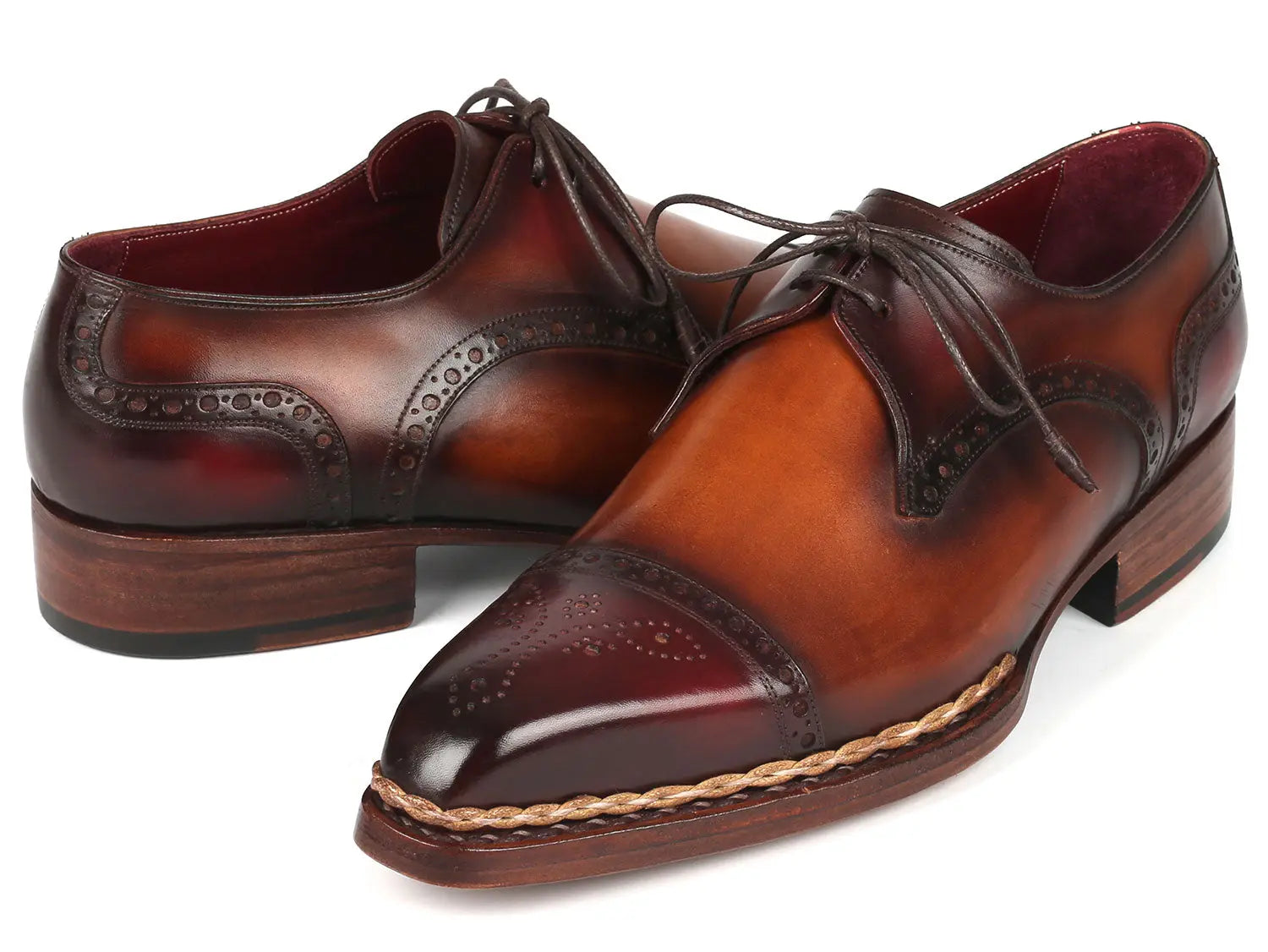 Paul Parkman Men's Bordeaux/Brown Norwegian Welted Cap Toe Derby Shoes (ID#8508-BRW) PAUL PARKMAN
