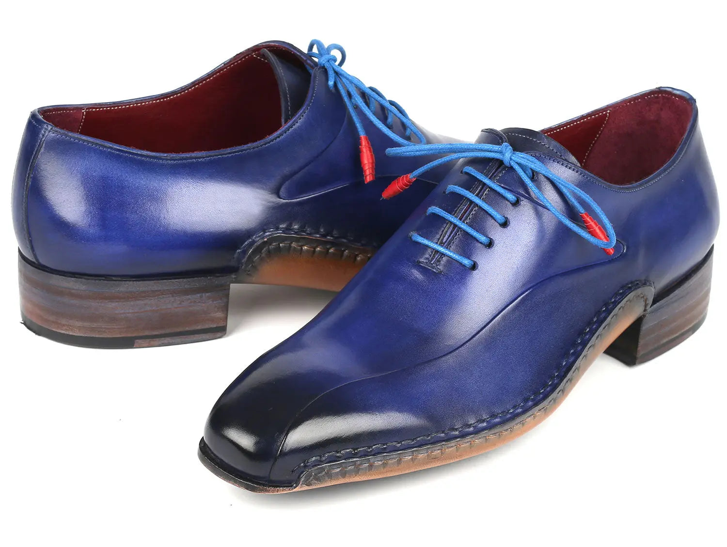 Paul Parkman Men's Blue Side Hand-Sewn Genuine Leather Oxfords (ID#018-BLU) PAUL PARKMAN