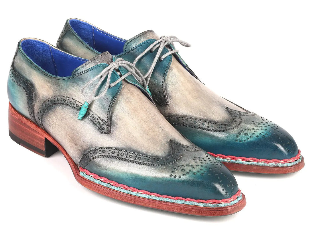 Paul Parkman Men's Gray Norwegian Welted Wingtip Derby Shoes (ID#8506-GRY) PAUL PARKMAN