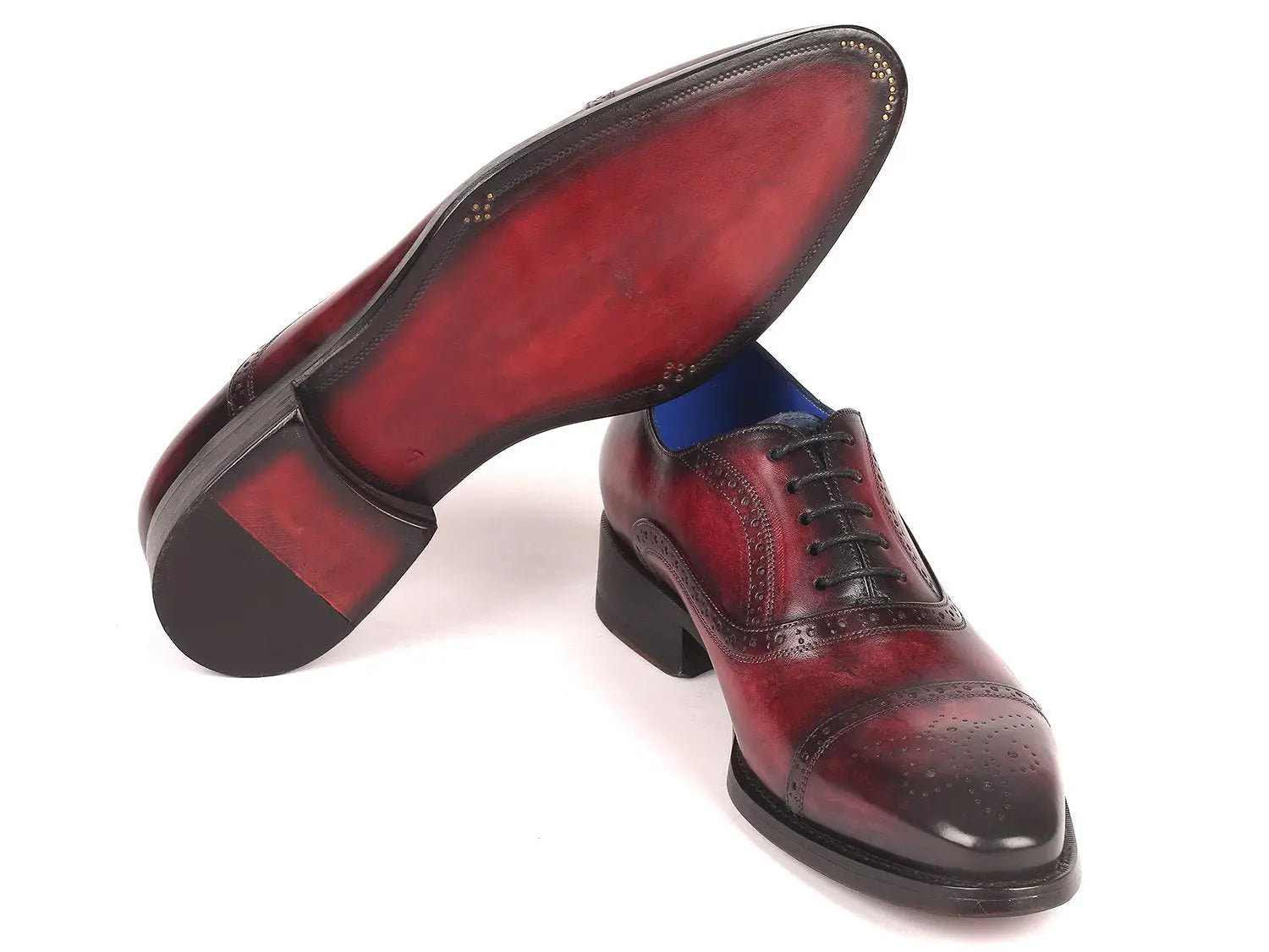 Paul Parkman Men's Bordeaux Burnished Goodyear Welted Cap Toe Oxfords (ID#79BRD68) PAUL PARKMAN