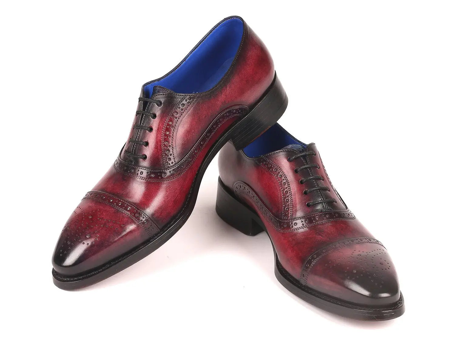 Paul Parkman Men's Bordeaux Burnished Goodyear Welted Cap Toe Oxfords (ID#79BRD68) PAUL PARKMAN