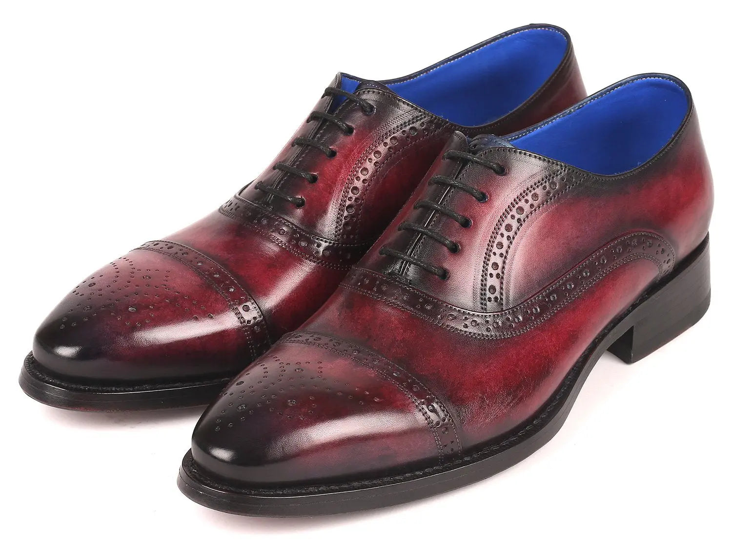 Paul Parkman Men's Bordeaux Burnished Goodyear Welted Cap Toe Oxfords (ID#79BRD68) PAUL PARKMAN