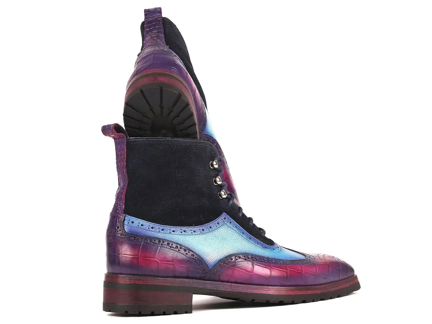 Paul Parkman Men's Three Tone Purple/Light Blue/Navy Rubber Sole Wingtip Boots (ID#9736PTN) PAUL PARKMAN