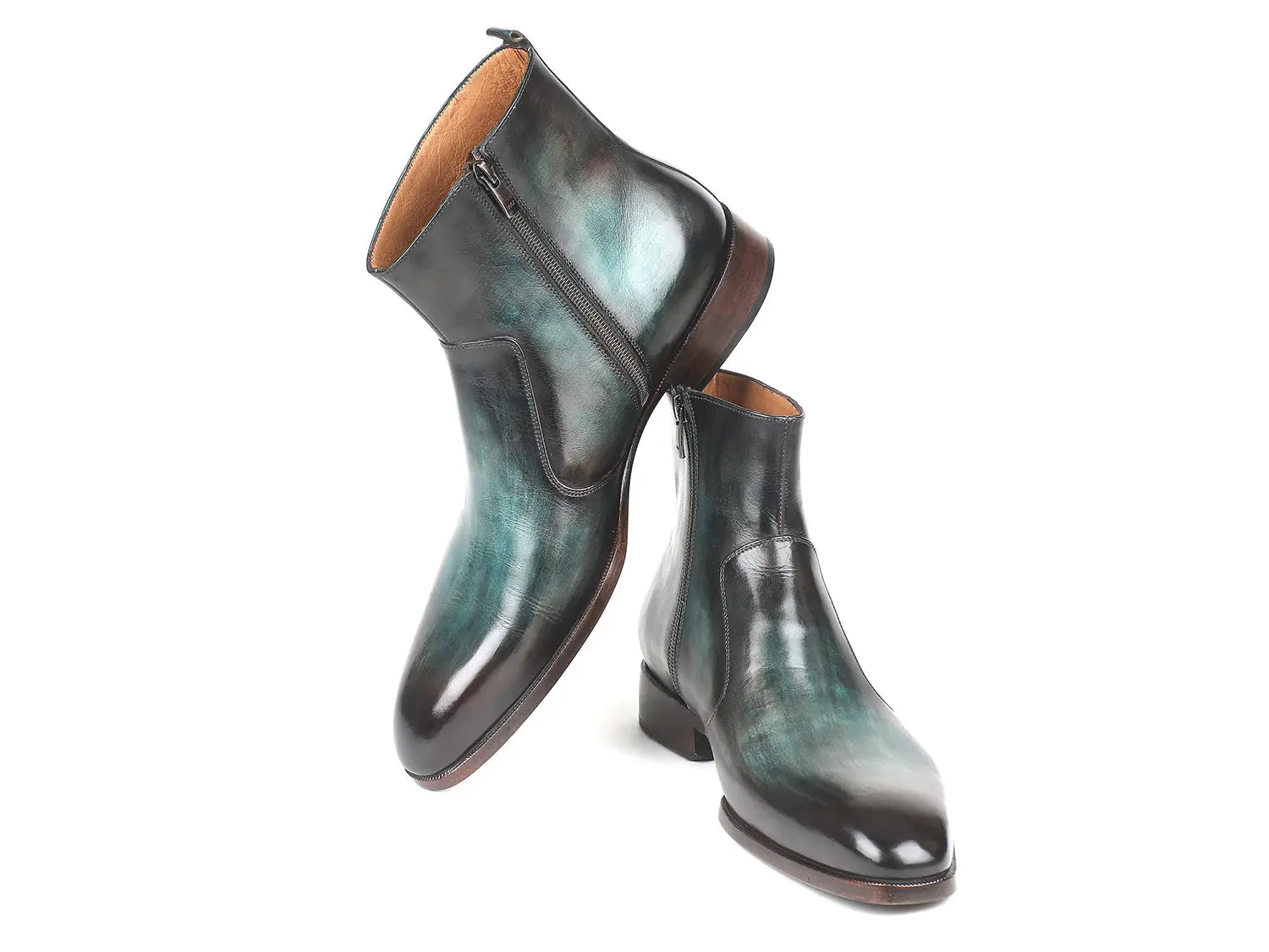 Paul Parkman Men's Turquoise Burnished Genuine Leather Side Zipper Boots (ID#BT487TRQ) PAUL PARKMAN