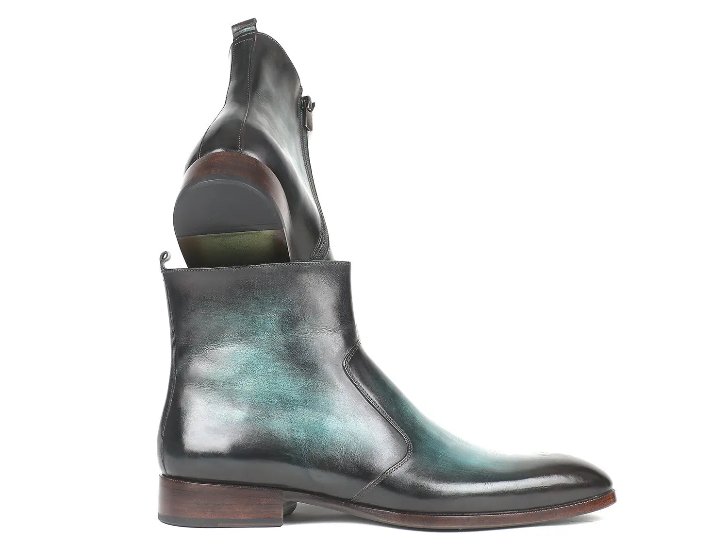 Paul Parkman Men's Turquoise Burnished Genuine Leather Side Zipper Boots (ID#BT487TRQ) PAUL PARKMAN