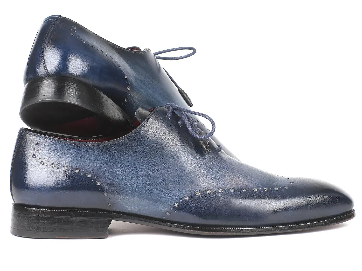 Paul Parkman Men's Navy Burnished Wingtip Oxfords (ID#84NT56) PAUL PARKMAN