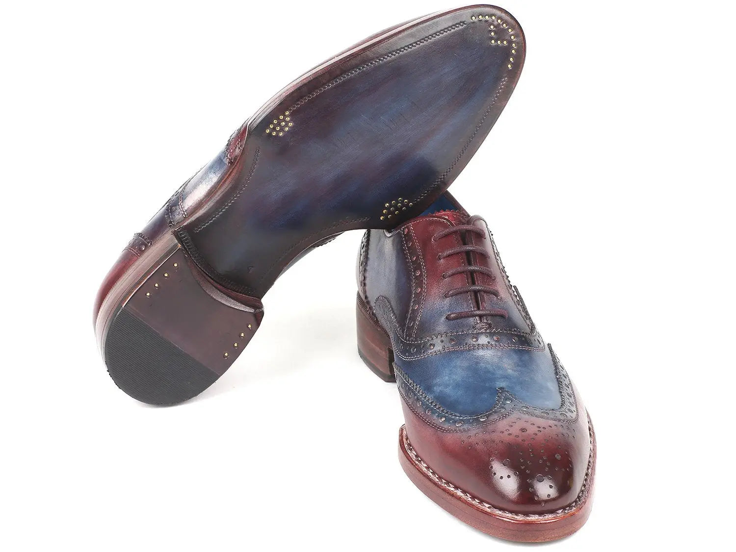Paul Parkman Men's Two Tone Blue/Bordeaux Goodyear Welted Wingtip Oxfords (ID#27LD77) PAUL PARKMAN