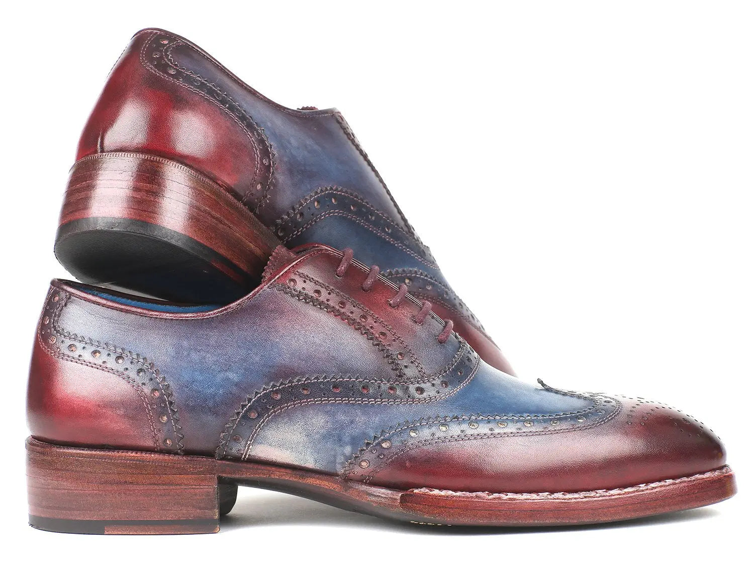 Paul Parkman Men's Two Tone Blue/Bordeaux Goodyear Welted Wingtip Oxfords (ID#27LD77) PAUL PARKMAN