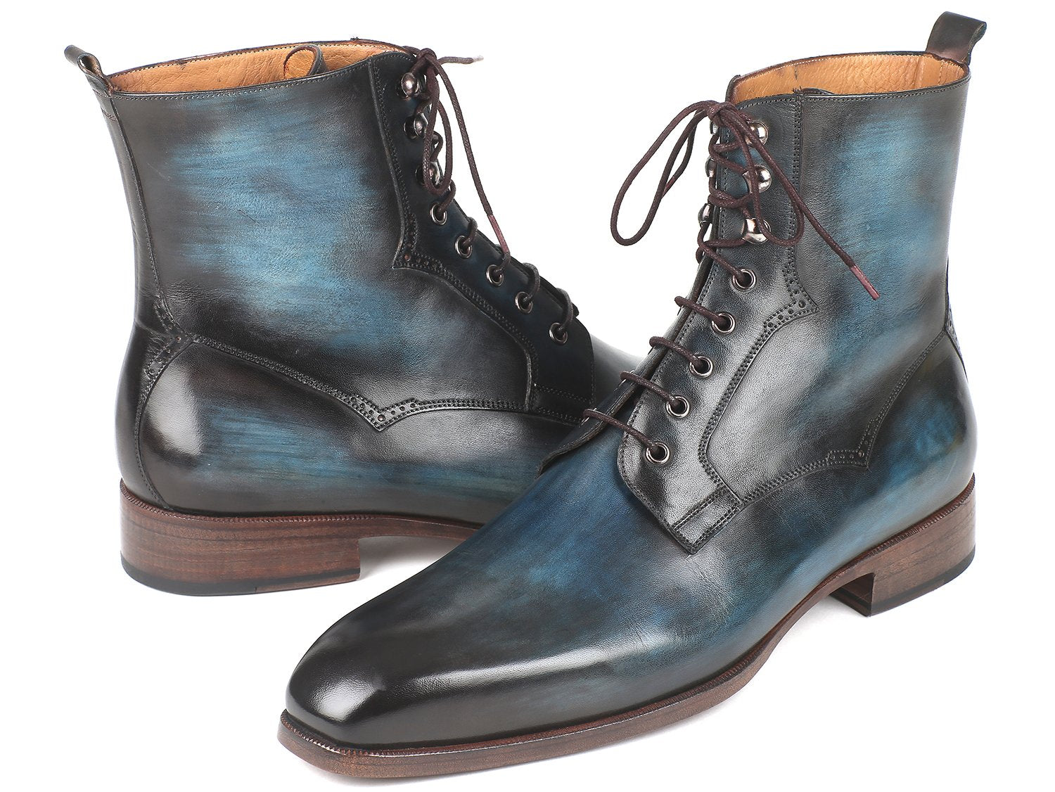 Paul Parkman Men's Blue & Brown Leather Boots (ID#BT548AW) PAUL PARKMAN