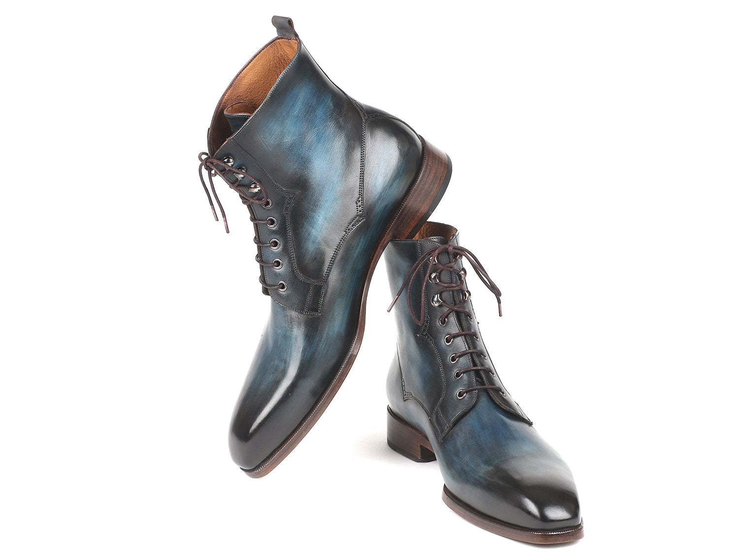 Paul Parkman Men's Blue & Brown Leather Boots (ID#BT548AW) PAUL PARKMAN