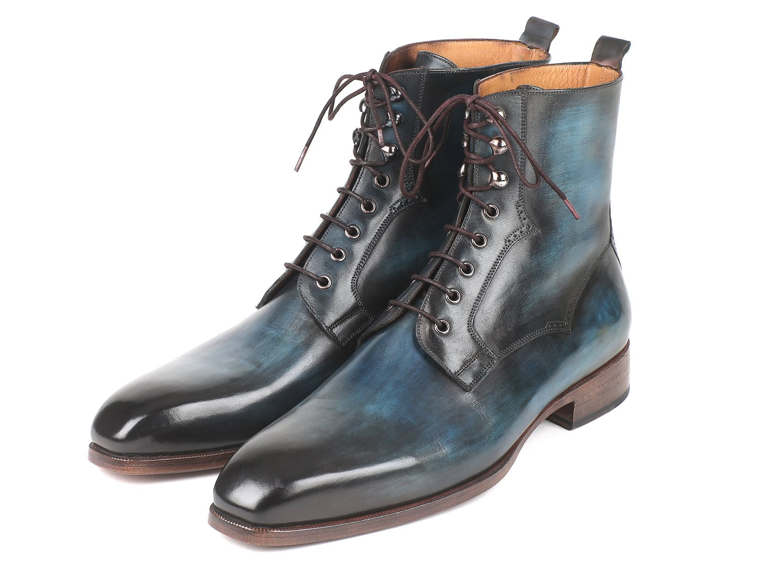 Paul Parkman Men's Blue & Brown Leather Boots (ID#BT548AW) PAUL PARKMAN