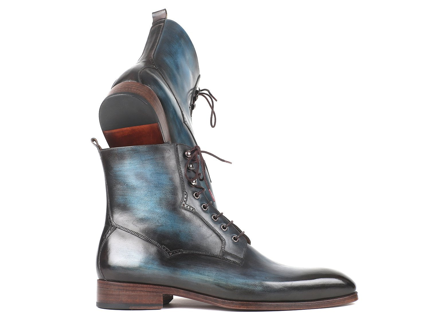 Paul Parkman Men's Blue & Brown Leather Boots (ID#BT548AW) PAUL PARKMAN