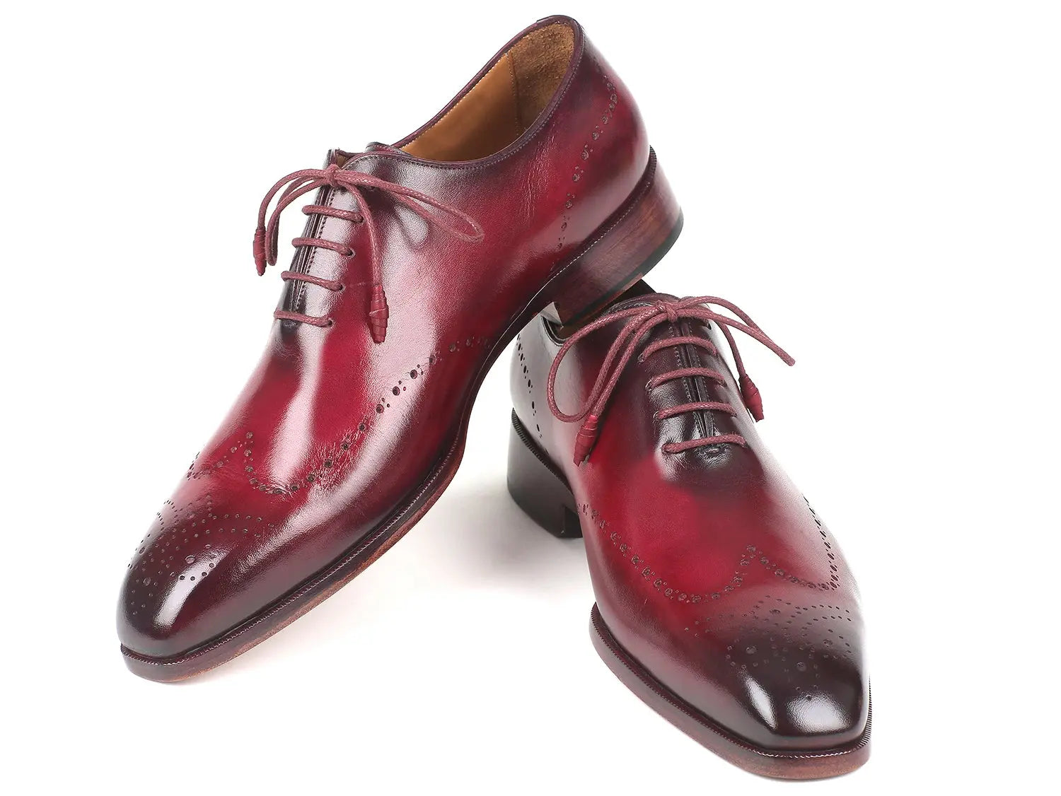 Paul Parkman Men's Bordeaux Burnished Wingtip Oxfords (ID#84RT83) PAUL PARKMAN