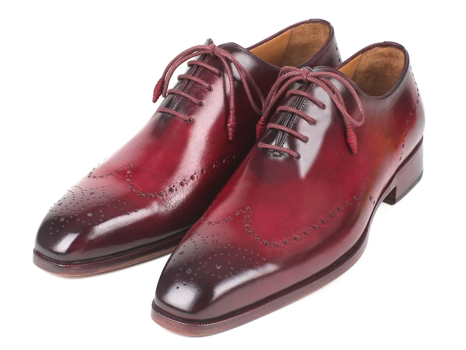Paul Parkman Men's Bordeaux Burnished Wingtip Oxfords (ID#84RT83) PAUL PARKMAN