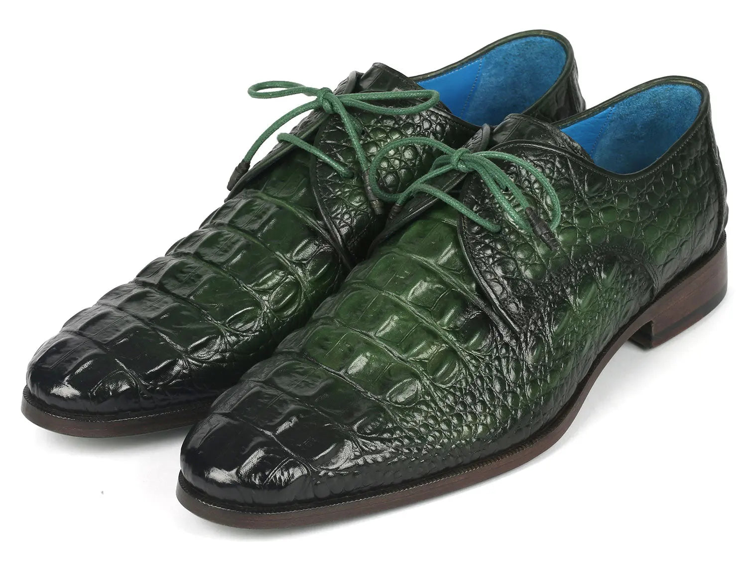 Paul Parkman Men's Green Crocodile Textured Genuine Leather Derby Shoes (ID#1438GRN) PAUL PARKMAN