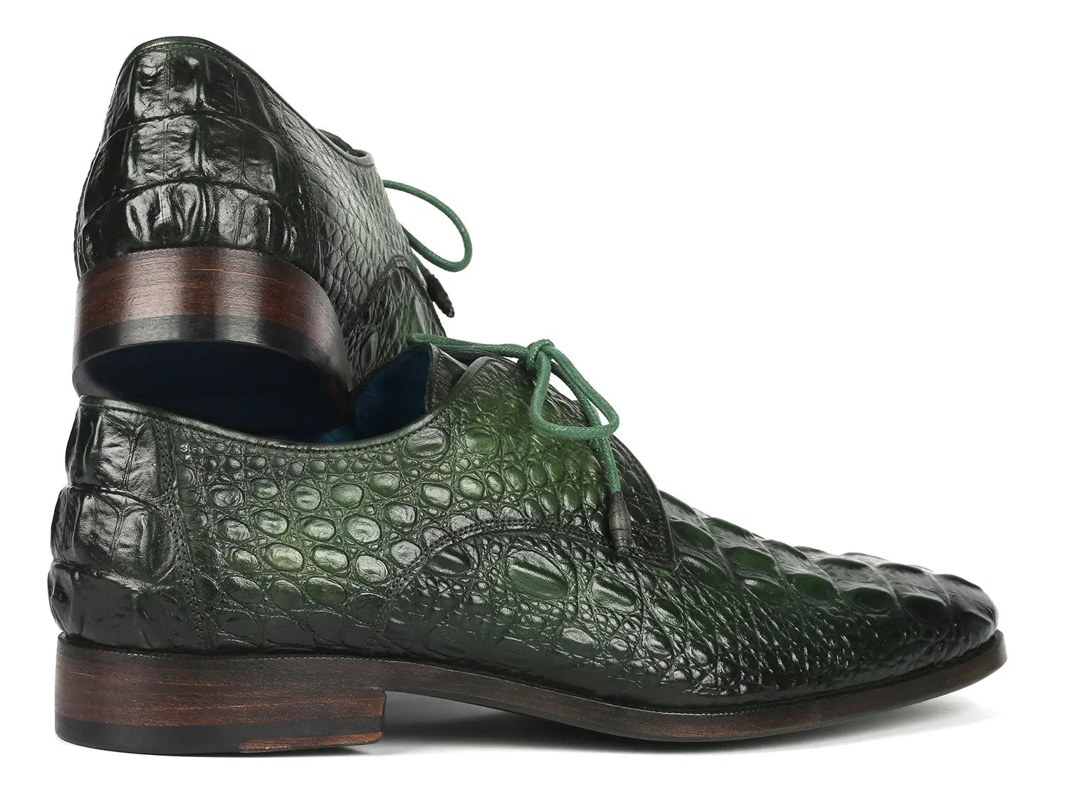 Paul Parkman Men's Green Crocodile Textured Genuine Leather Derby Shoes (ID#1438GRN) PAUL PARKMAN