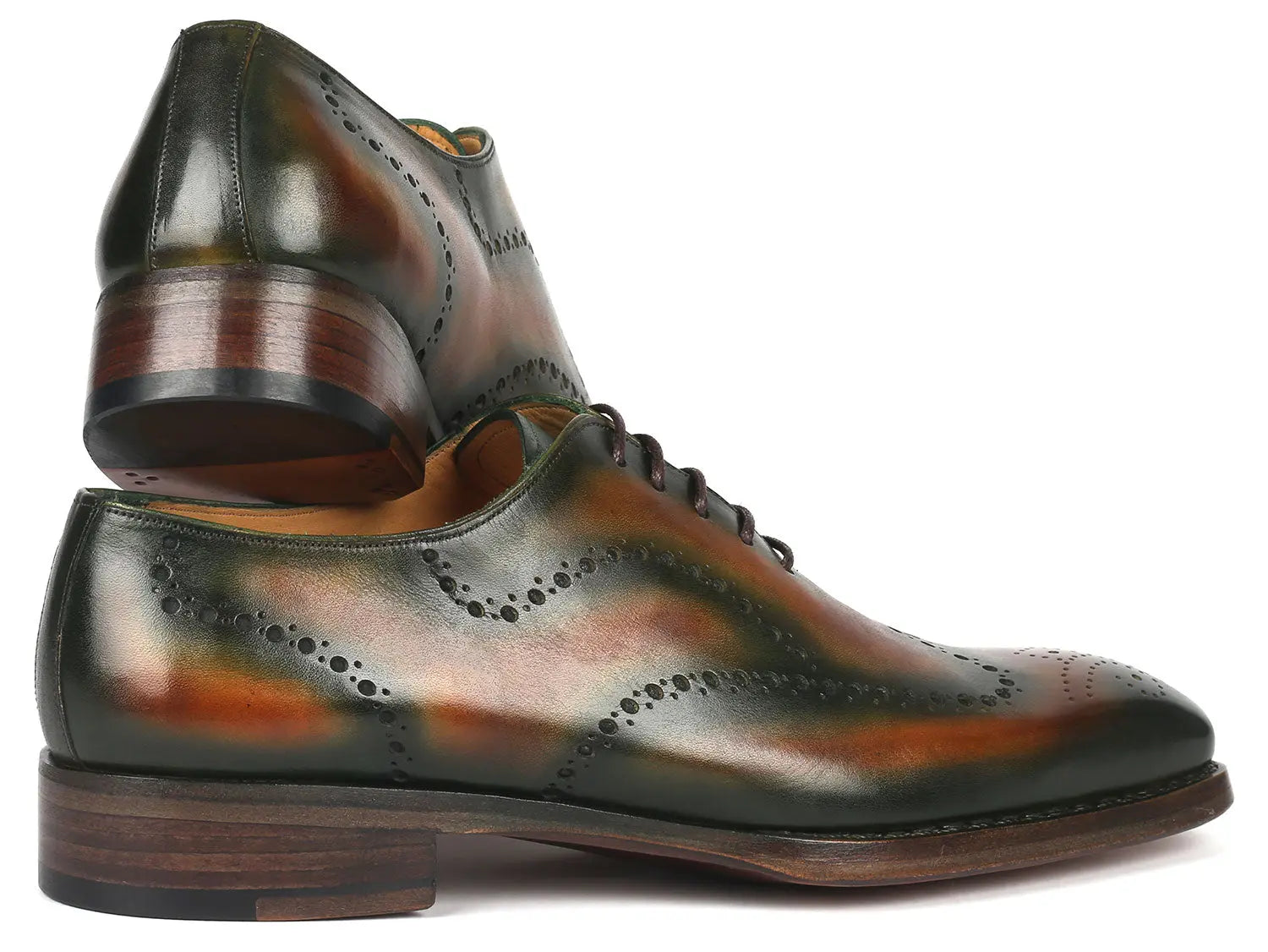 Paul Parkman Men's Brown/Green Goodyear Welted Oxfords (ID#081-036) PAUL PARKMAN