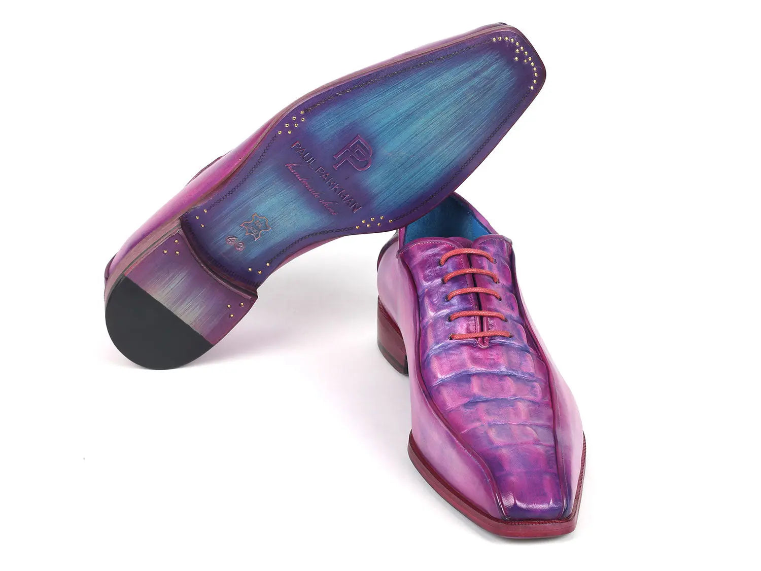 Paul Parkman Men's Purple Croco Textured Leather Bicycle Toe Oxfords (ID#94-277) PAUL PARKMAN