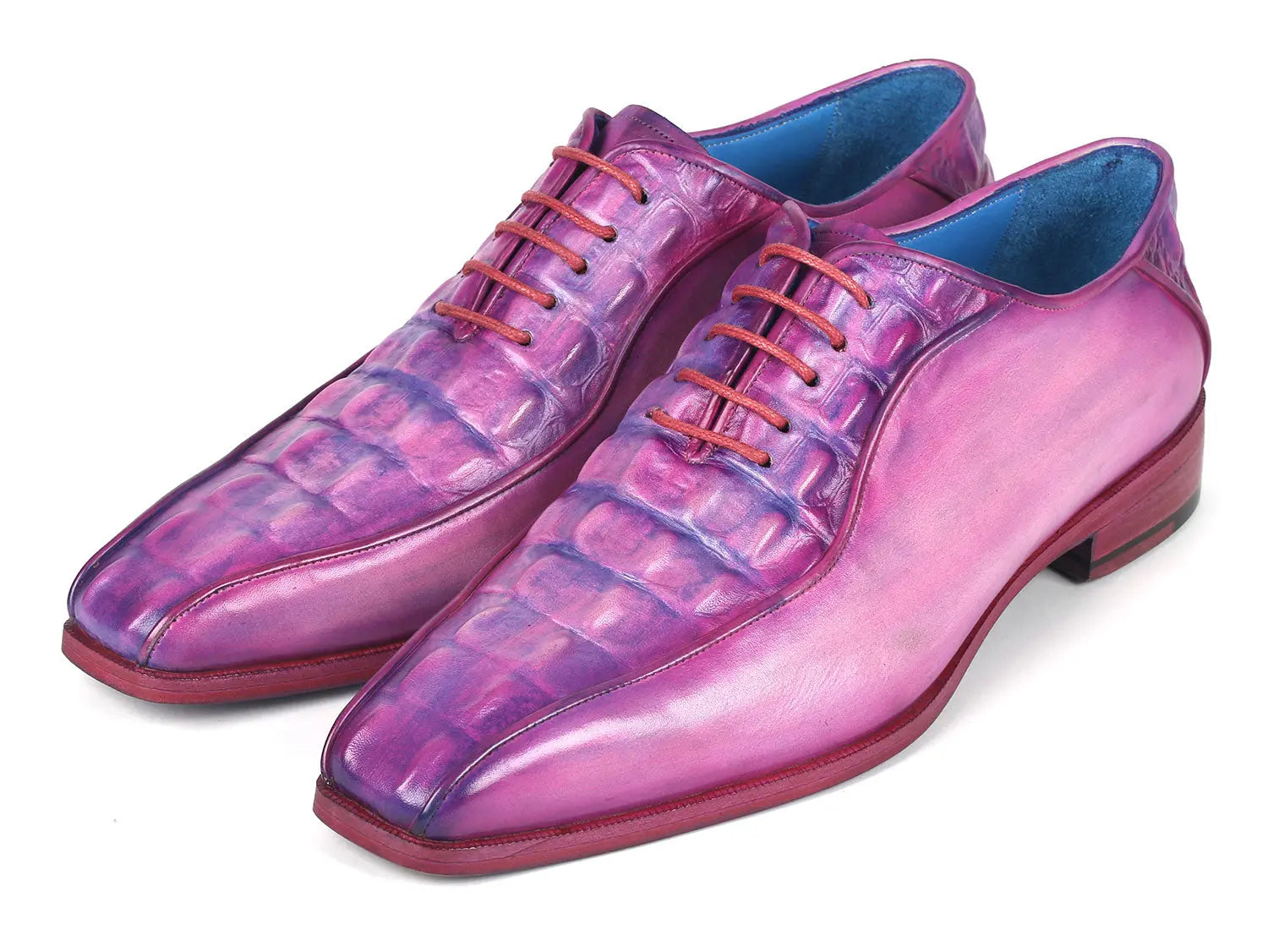 Paul Parkman Men's Purple Crocodile Textured Genuine Leather Bicycle Toe Oxfords (ID#94-277) PAUL PARKMAN