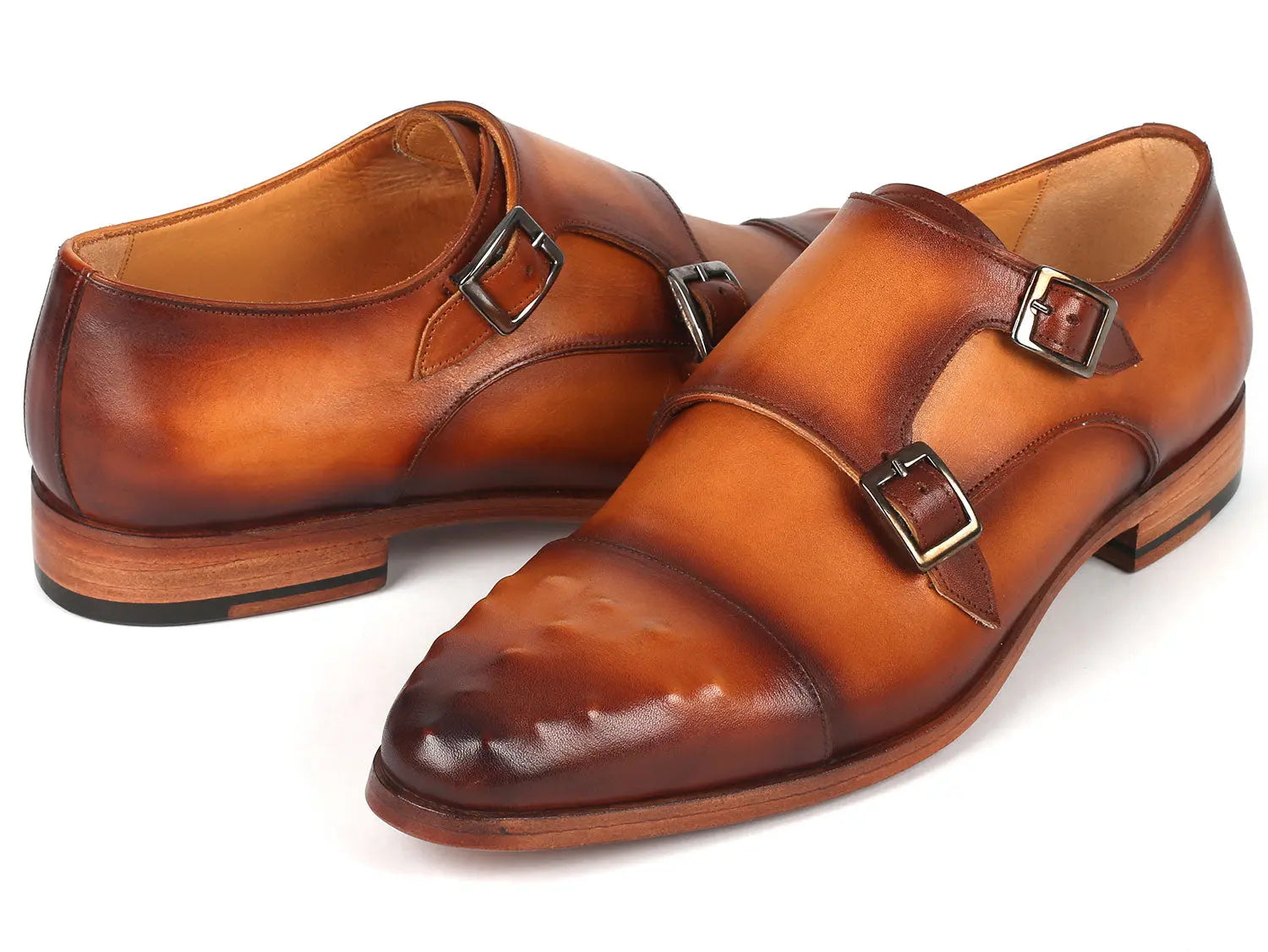 Paul Parkman Men's Studded Cap Toe Monkstraps Light Brown (ID#047-CML) PAUL PARKMAN