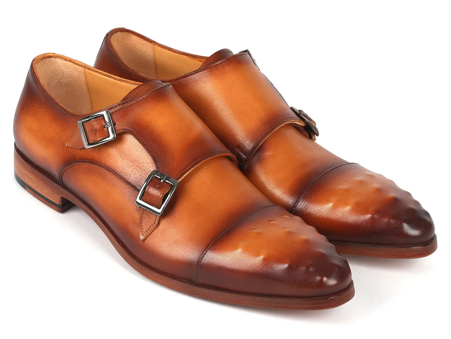 Paul Parkman Men's Light Brown Studded Cap Toe Monk strap Shoes (ID#047-CML) PAUL PARKMAN