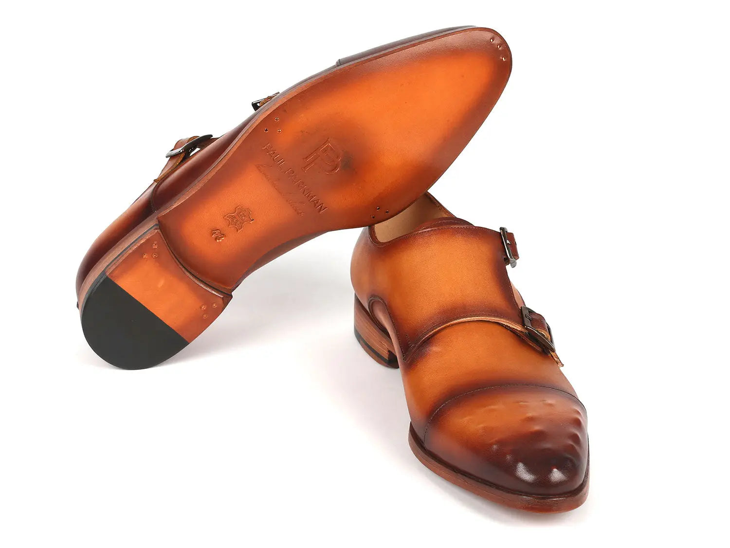 Paul Parkman Men's Light Brown Studded Cap Toe Monk strap Shoes (ID#047-CML) PAUL PARKMAN