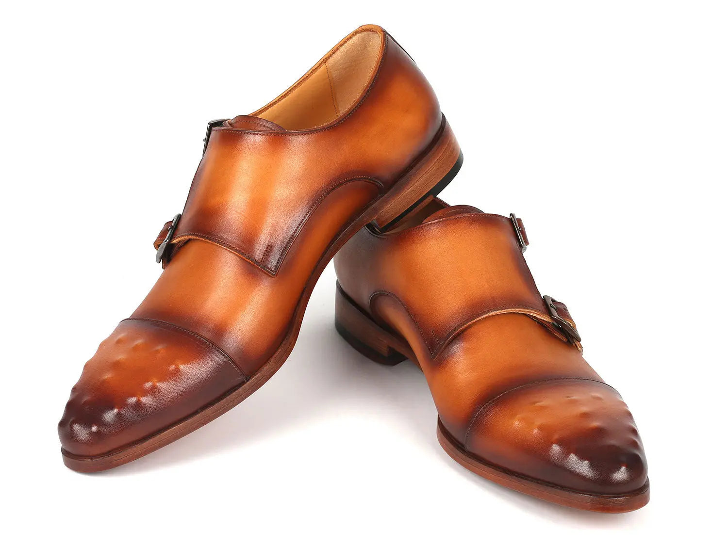 Paul Parkman Men's Studded Cap Toe Monkstraps Light Brown (ID#047-CML) PAUL PARKMAN