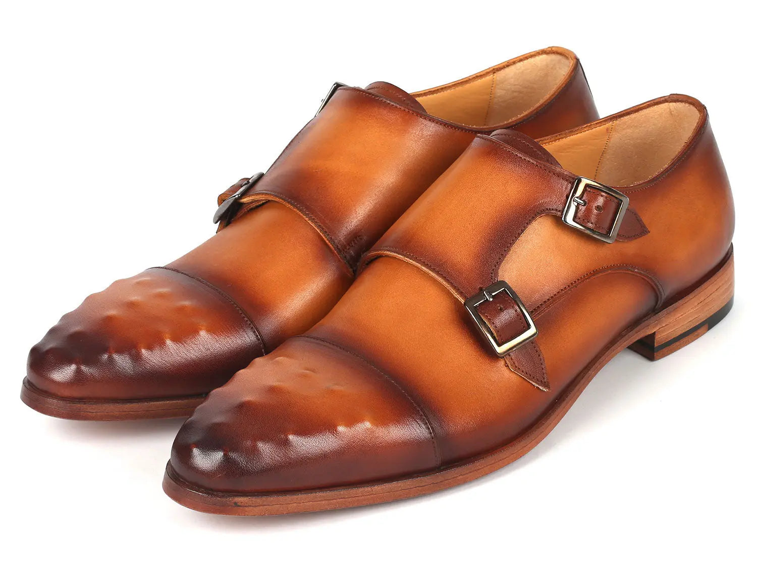Paul Parkman Men's Studded Cap Toe Monkstraps Light Brown (ID#047-CML) PAUL PARKMAN