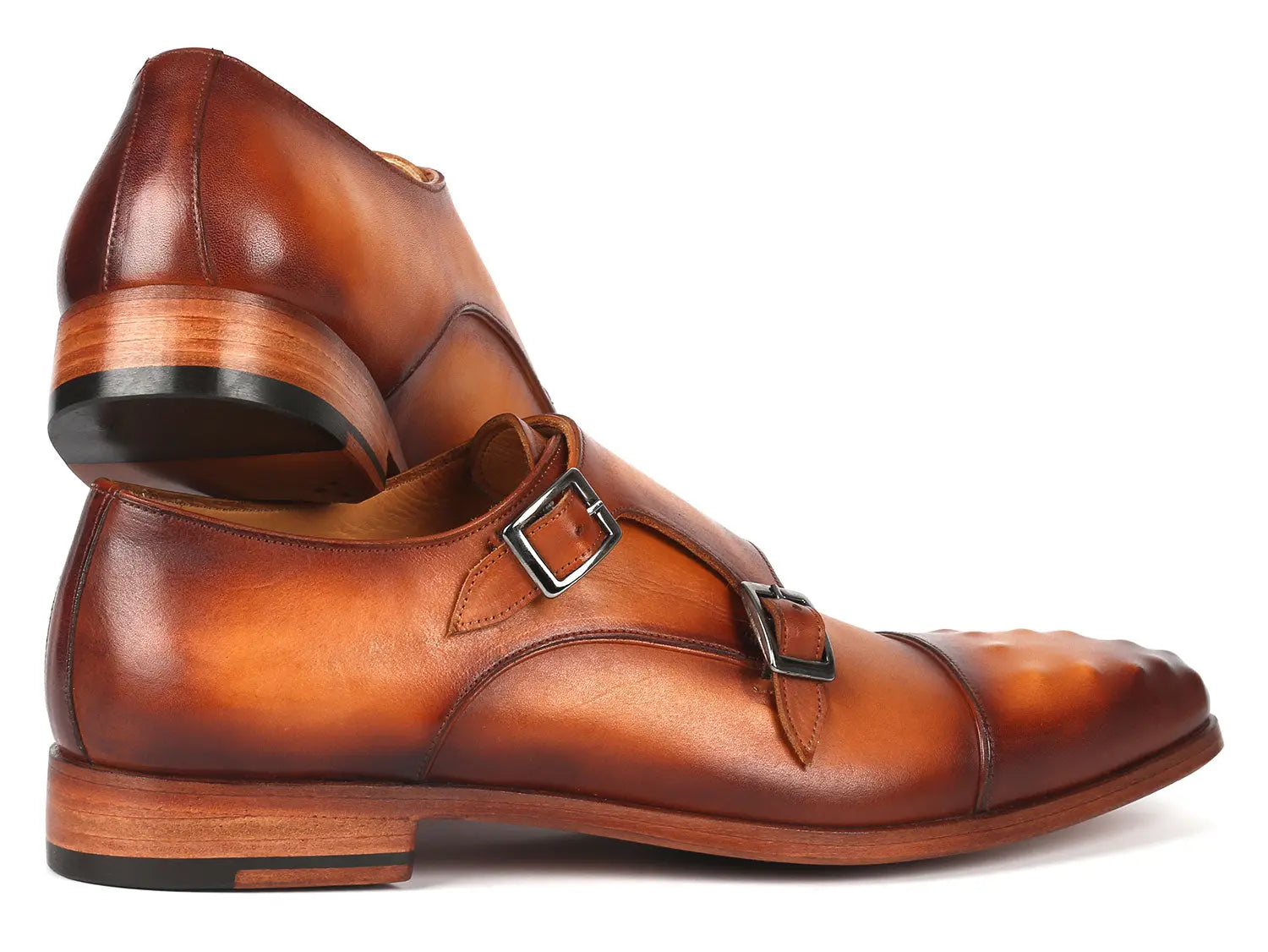 Paul Parkman Men's Studded Cap Toe Monkstraps Light Brown (ID#047-CML) PAUL PARKMAN