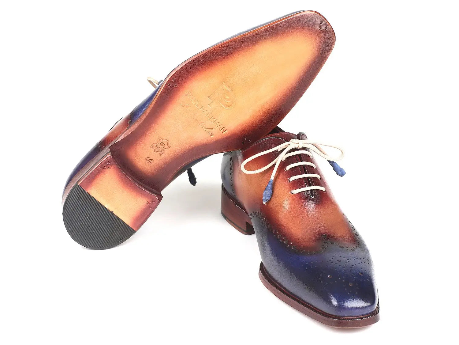 Paul Parkman Men's Blue/Camel Wingtip Oxfords (ID#097BX11) PAUL PARKMAN