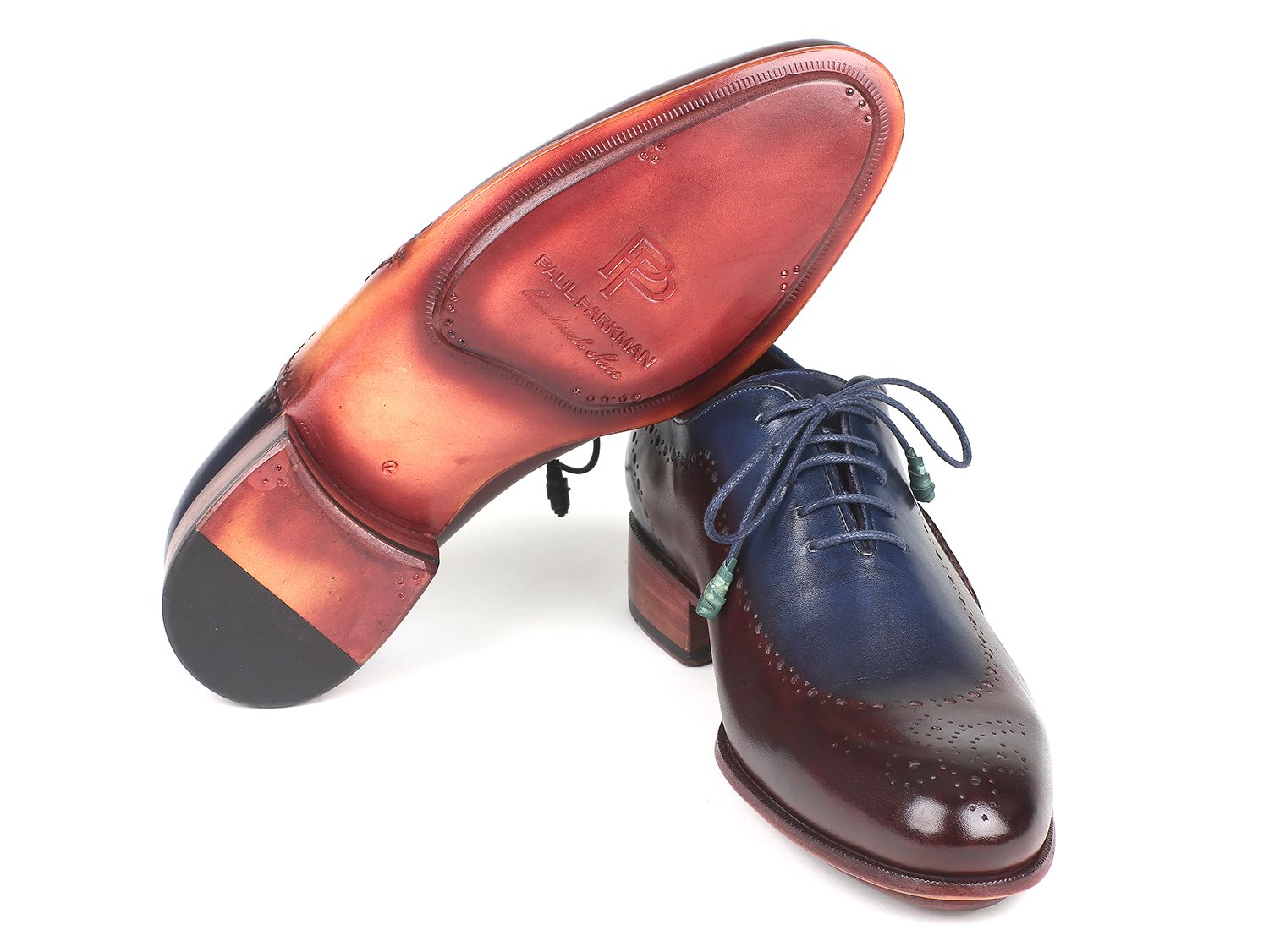 Paul Parkman Opanka Construction Blue & Bordeaux Oxfords (ID#726-BLU-BRD) PAUL PARKMAN