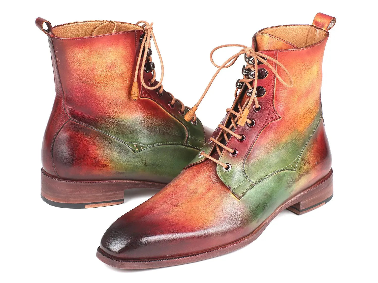 Paul Parkman Men's Green/Camel/Bordeaux Genuine Leather Boots (ID#BT533SPR) PAUL PARKMAN