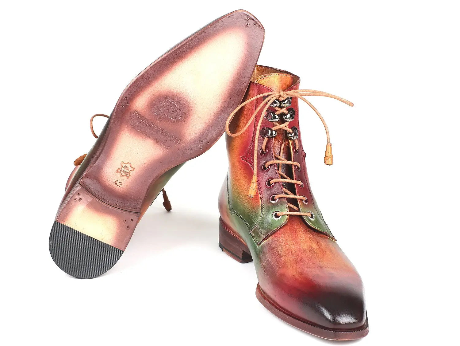 Paul Parkman Men's Green/Camel/Bordeaux Genuine Leather Boots (ID#BT533SPR) PAUL PARKMAN