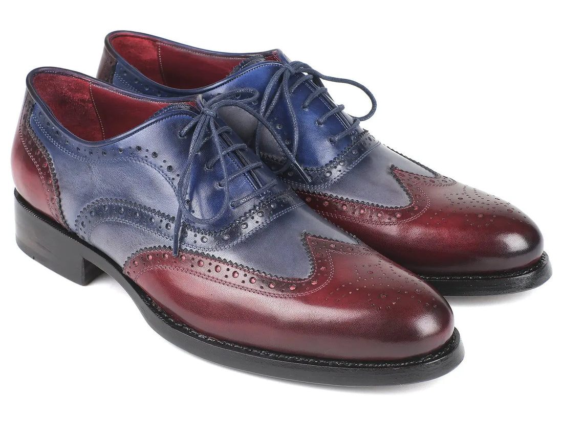 Paul Parkman Men's Bordeuax/Grey/Blue Goodyear Welted Wingtip Oxfords (ID#BR027GRBL) PAUL PARKMAN