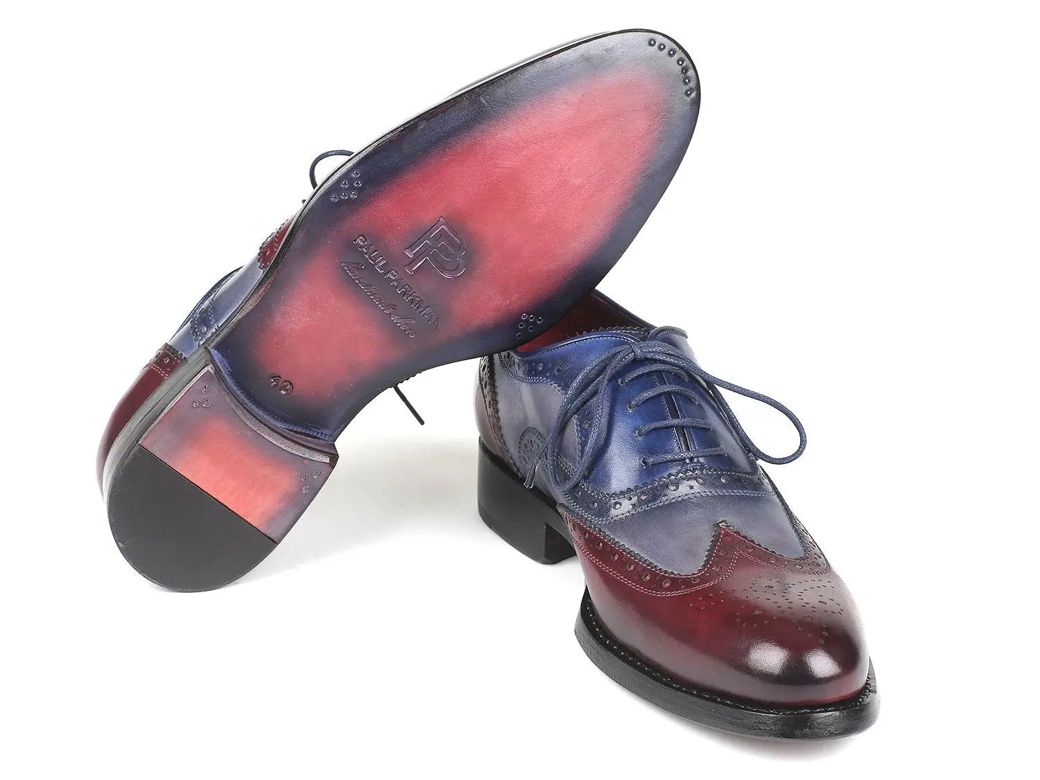 Paul Parkman Men's Bordeuax/Grey/Blue Goodyear Welted Wingtip Oxfords (ID#BR027GRBL) PAUL PARKMAN