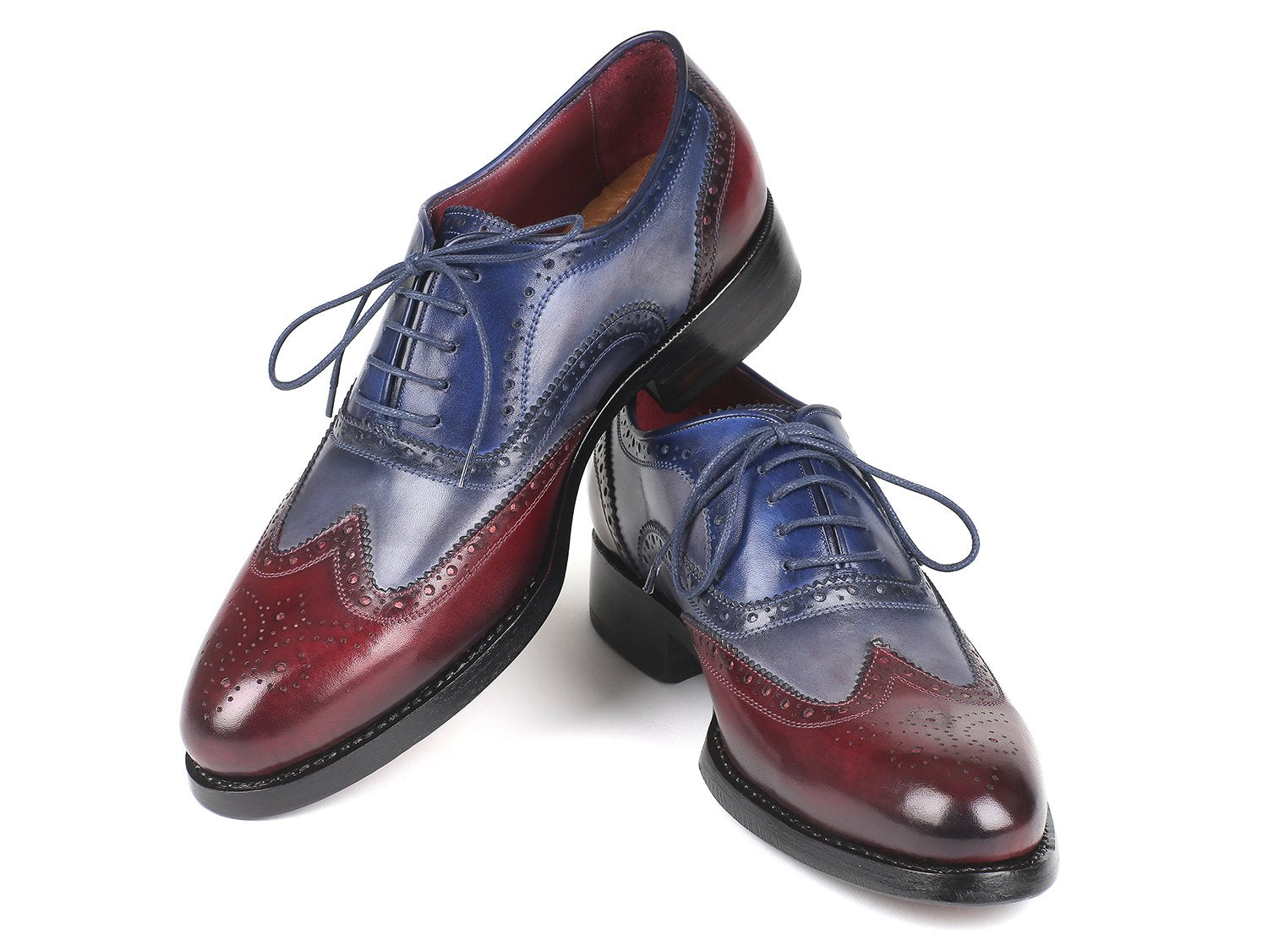 Paul Parkman Wingtip Oxfords Goodyear Welted Bordeuax Grey Blue (ID#BR027GRBL) PAUL PARKMAN