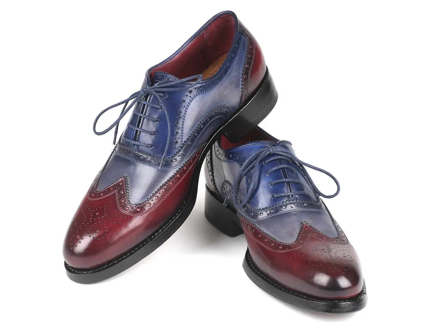 Paul Parkman Men's Bordeuax/Grey/Blue Goodyear Welted Wingtip Oxfords (ID#BR027GRBL) PAUL PARKMAN