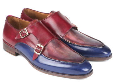 Paul Parkman Men's Blue/Bordeaux Genuine Leather Double Monk straps Shoes (ID#SW533YR) PAUL PARKMAN