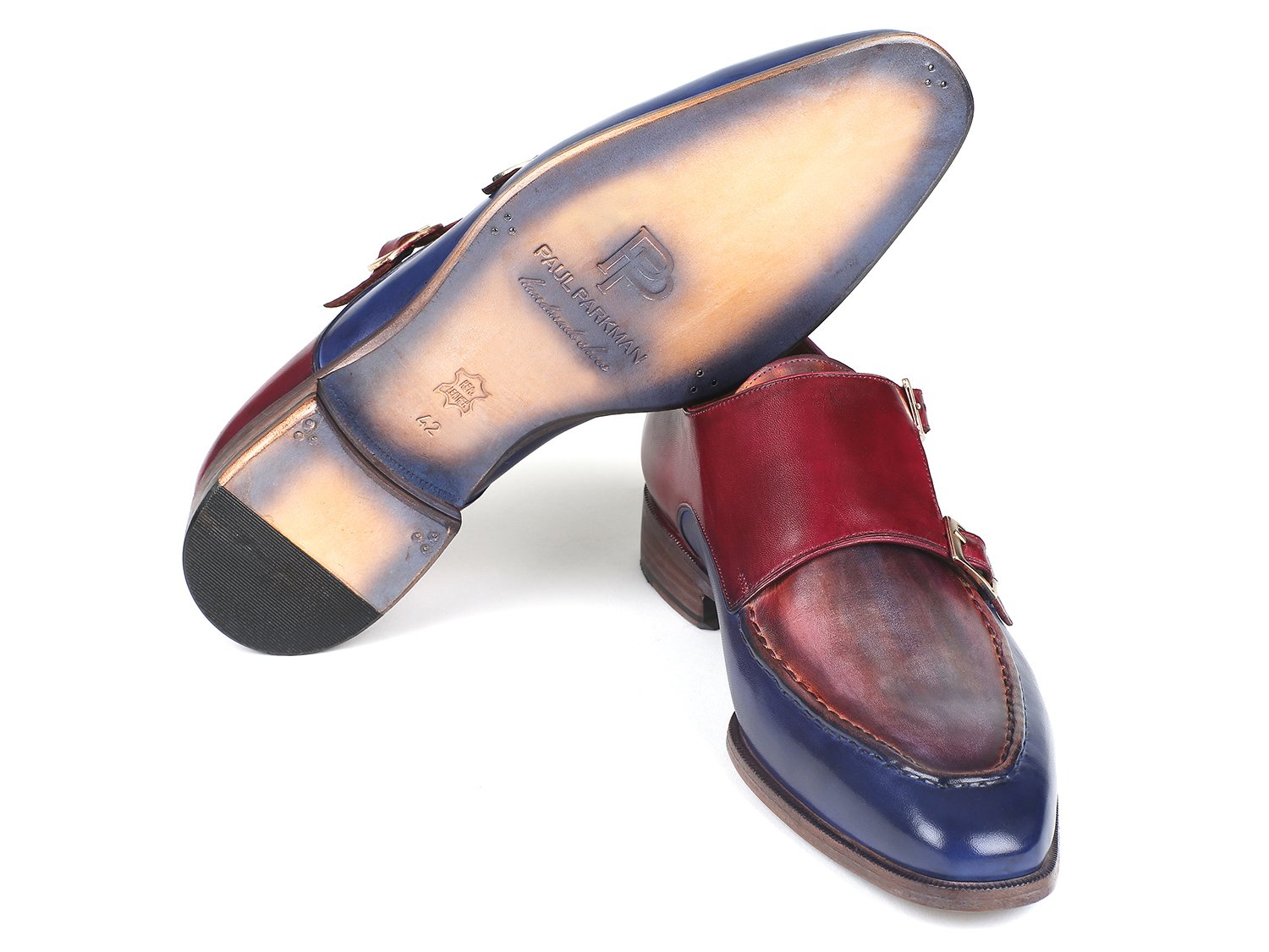 Paul Parkman Blue & Bordeaux Double Monkstraps (ID#SW533YR) PAUL PARKMAN