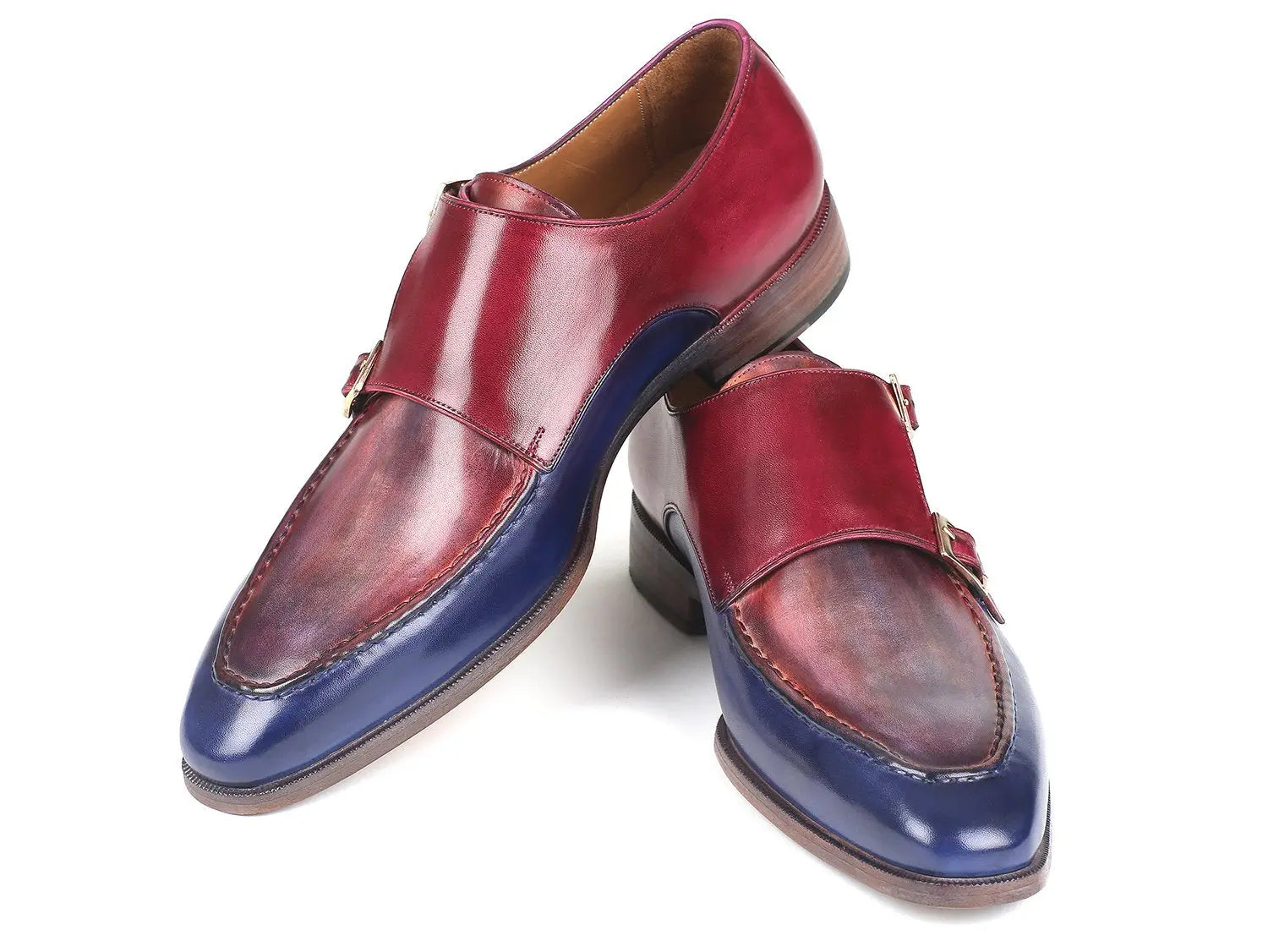 Paul Parkman Men's Blue/Bordeaux Genuine Leather Double Monk straps Shoes (ID#SW533YR) PAUL PARKMAN