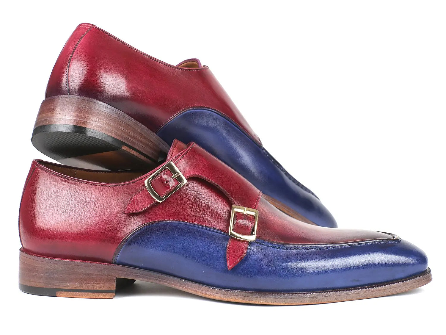 Paul Parkman Men's Blue/Bordeaux Genuine Leather Double Monk straps Shoes (ID#SW533YR) PAUL PARKMAN